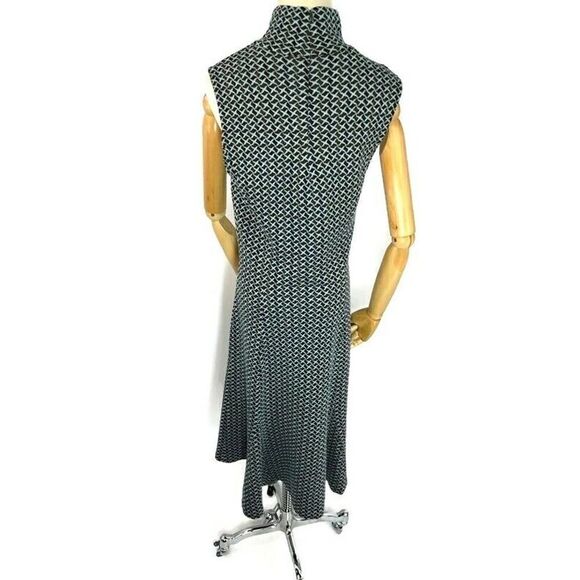 Diane Von Furstenberg Blue Brown Midi Dress Size 12 Geometric Sleeveless Mock - Picture 9 of 10
